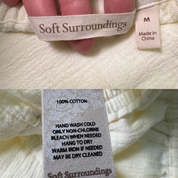 Soft Surroundings La Marche Guaze Pants Natural Women's Size M Wide Leg Cotton - Picture 8 of 8